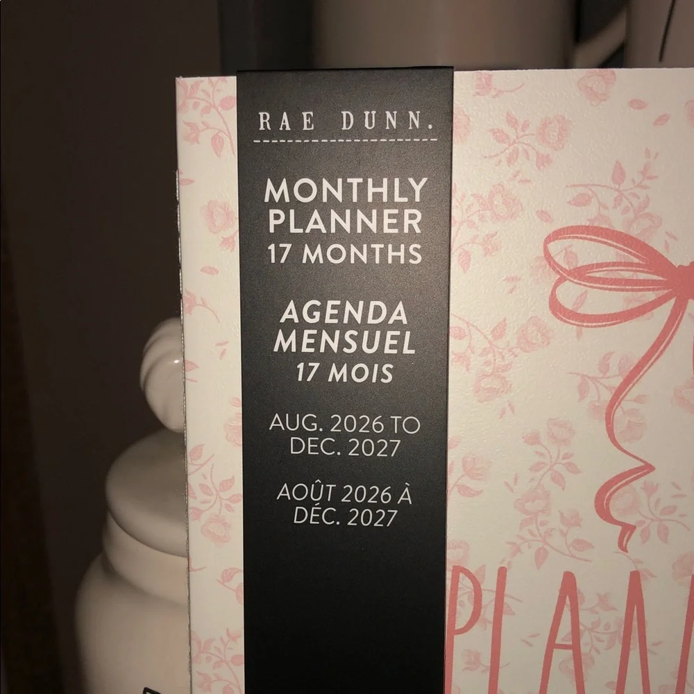 Rae Dunn PLANNER 2027. 17 Month Planner with Pink Bow and Flowers Design